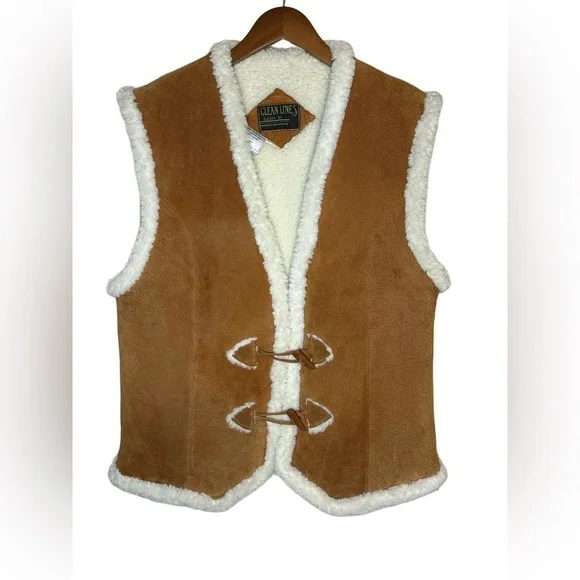 Clean Lines Suede Faux Shearling Vest Brown L Classic - Picture 4 of 10